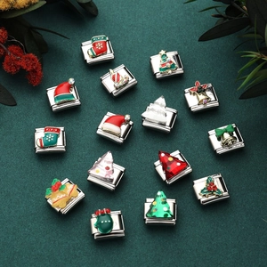 Christmas themed stainless steel Italian charm bracelets with festive holiday icons