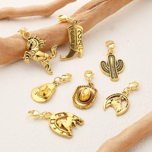 DIY Western Cowboy Alloy Charms Gold Plated Lobster Clasp Pendants For Bracelet Necklace Jewelry Making Cactus Cowboy Hat Horseshoe Boot Charms