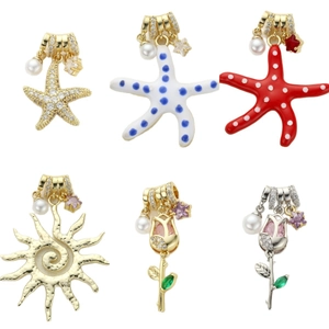 DIY charm pendants with starfish, sun, and tulip designs in gold and silver plating