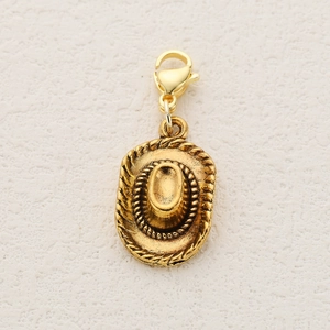 Vintage gold cowboy hat charm pendant with lobster clasp for DIY jewelry making