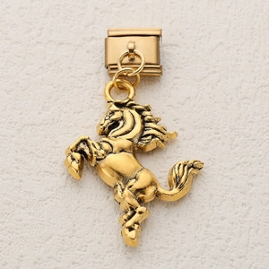Golden Italian charm horse pendant in vintage style for modular link bracelets
