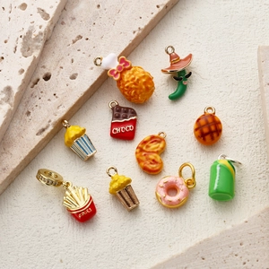 Copper Alloy Food Charms Colorful Enamel Pendants For DIY Jewelry Making Fries Popcorn Donut Cartoon Style Accessories