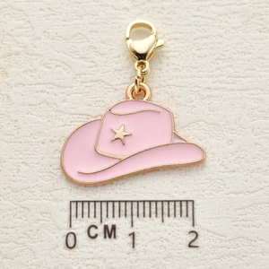Pink enamel cowboy hat charm with gold star and lobster clasp for jewelry making