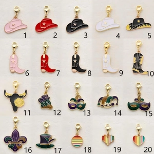 Western cowboy and Mardi Gras enamel charms collection with lobster clasp and gold finish