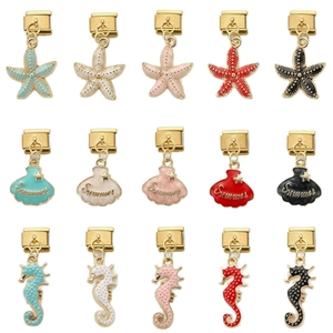 Marine life charms set with seahorse starfish and shell pendants in colorful enamel