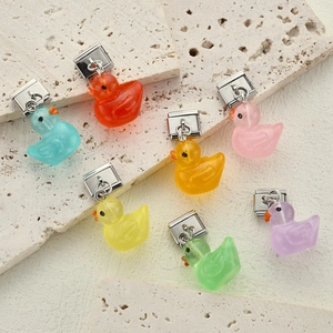 Stainless Steel Italian Charm Link Pendant For Bracelet DIY Jewelry Making Cute Resin Duck Mushroom Milk Tea Cup Charms For Women Teens