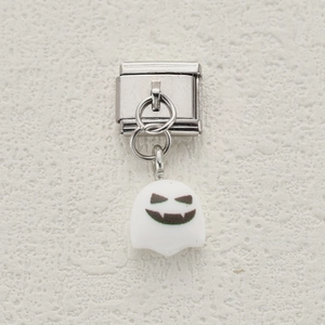 Maillon de charme italien avec pendentif fantôme blanc sur base en acier inoxydable