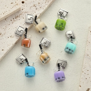 Colorful resin bubble tea charms for DIY stainless steel bracelets in seven pastel colors