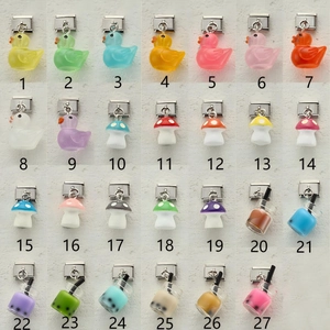 Assorted resin duck mushroom and milk tea pendants with stainless steel clasps for DIY charms