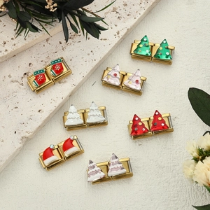 Italienische Charm-Armband-Module aus Edelstahl mit bunten Weihnachtsbaum-Anhängern