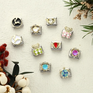 Maillon de Charm Italien en Acier Inoxydable pour Bracelet DIY Ours Élan Cœur Émail Zirconia Accessoire de Bijouterie Modulaire Cadeau Femme