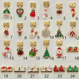 24-teiliges Set Weihnachts-Emaille-Anhänger auf Gold-Edelstahl für italienische Armbänder