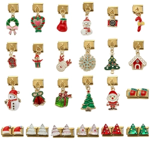 Goldene italienische Modular-Charms mit Weihnachts-Emaille für DIY-Edelstahlarmbänder