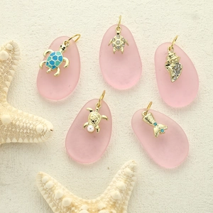 Ocean Life Alloy Pendants Pink Frosted Resin Marine Animal Charms With Faux Artificial Pearl Rhinestone For DIY Jewelry Making Pendants