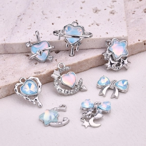 8pcs set of silver alloy charms with blue opal and crystals for DIY jewelry making