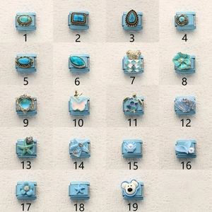 Italian charms in marine blue and turquoise designs on stainless steel base