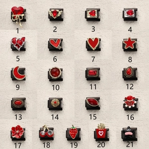 Italian modular charm charms in red and black stainless steel with heart and star motifs