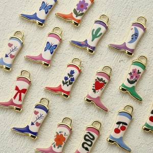 Colorful Western boot charms with floral and heart patterns for DIY jewelry making