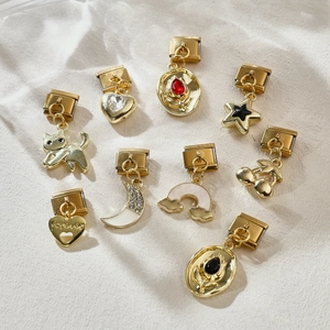 Ciondoli Italiani Vintage Oro Acciaio Inossidabile Maglie Bracciale Fai-da-te Con Strass Cuore Sole Gatto Ciliegia Gioielli