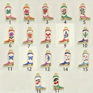 17 styles of colorful enamel cowboy boot pendants with flower, heart and butterfly patterns