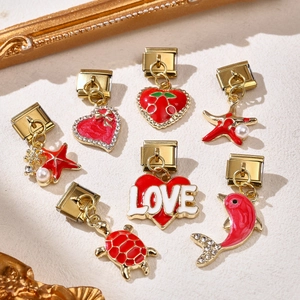 Accessori per Bracciale Modulare Italian Charm Acciaio Inossidabile Placcato Oro Smalto Rosso Cuore Mare Fiore Gioielli DIY