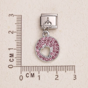 Italian modular bracelet charm with pink pavé crystals and heart cutout design