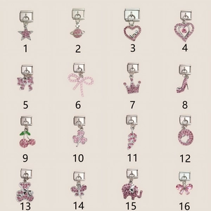 Pink rhinestone modular charm links set with star heart bow shapes for DIY bracelets