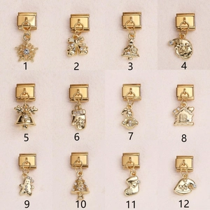 Ciondoli dorati natalizi per bracciali con motivi a fiocco di neve e babbo natale