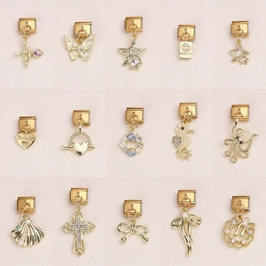 Goldene italienische Modul-Charms mit Schmetterlings- und Herzmotiven im 15-teiligen Set