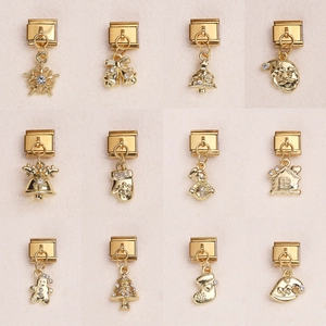 Set di 12 ciondoli natalizi dorati con fiocchi di neve e Babbo Natale per bracciali fai-da-te