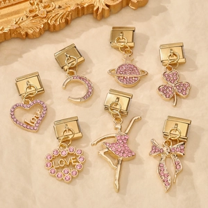 Dulce Eslabón de Charm Italiano de Acero Inoxidable Diamante de Imitación Rosa Corazón Luna Planeta Bailarina de Ballet Joyería DIY