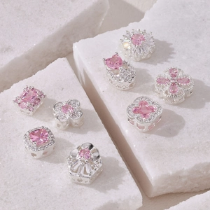 Silver jewelry charms with pink crystals and clear diamonds for DIY bracelets