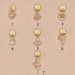 Abalorios italianos con diamantes de rosa, diseños de corazón, luna y planeta en oro