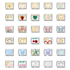 Stainless Steel Italian Modular Charms For DIY Bracelet Making Rhinestone Artificial Pearl Heart Butterfly Jewelry Beads