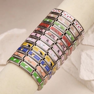 Maglie per bracciale italiano in acciaio inox con graziosi motivi in smalto di animali