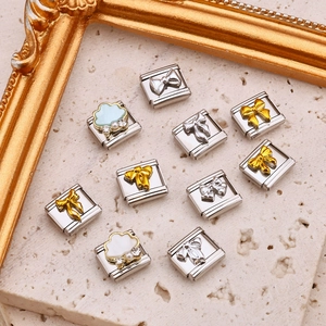 Italian charms with gold bow and shell motifs for DIY stainless steel modular bracelets