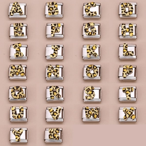 Roestvrij Staal Italiaanse Modulaire Charm Link Luipaardprint Alfabet Letter A-Z Voor DIY Armband Mode Sieraden Accessoire