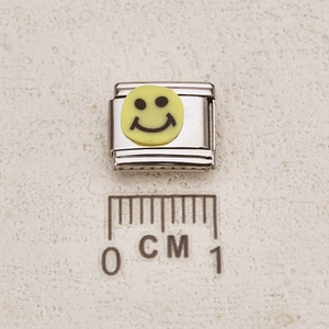 Italian charm bead with yellow smiley face motif for DIY stainless steel bracelets