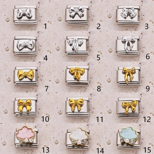 Stainless Steel Italian Charm Links Sweet Bow Cloud Shell Pattern Rhinestone Faux Artificial Pearl DIY Modular Bracelet Charms For Women Jewelry Making