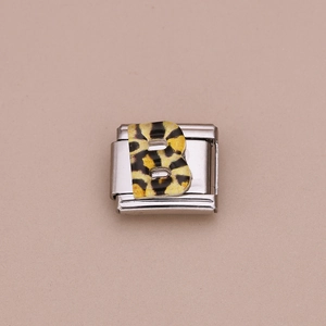 Italiaanse bedel van roestvrij staal met luipaardprint letter B voor DIY-sieraden