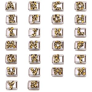 Italiaanse bedels roestvrijstalen armband schakels met 26 letters in luipaardprint