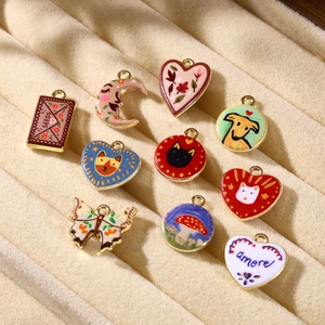 Vintage Hand-Painted Alloy Enamel Charms For Jewelry Making DIY Pendant Findings Cute Animal Floral Heart Shape Pendants