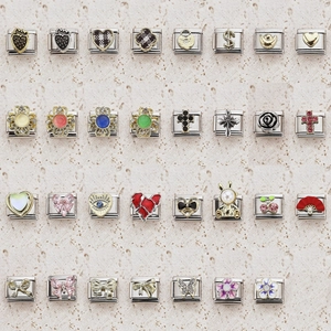 Stainless Steel Italian Charm Bracelet Links DIY Modular Jewelry Charms Heart Flower Cross Evil Eye Strawberry Link For Bracelet Making Women Accessories