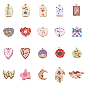 Artistic hand-painted DIY alloy pendants set featuring hearts, animals, and flowers