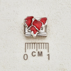 Italian modular charm with red enamel heart design and 1cm size scale reference