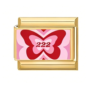 Italian style gold modular charm with pink butterfly design and number 222