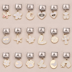 Stainless Steel Italian Charm Links For Bracelet DIY Modular Enamel Clover Cross Balloon Dog Flower Star Heart Pendant Jewelry Accessory