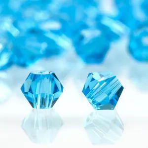 Cuentas biconas de cristal tallado azul claro para joyería DIY con reflejo de espejo