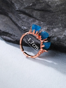 18K rose gold open ring with three natural blue apatite stones and 1.7cm inner diameter