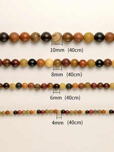 Confronto tra perle in legno di sandalo da 4mm a 10mm con venature naturali